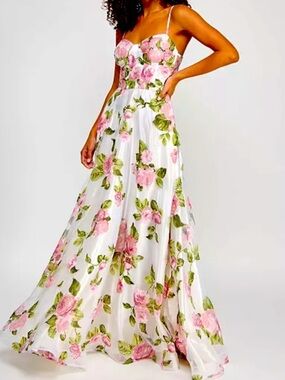 Say Yes Floral Rhinestone Corset Sweetheart Gown - Size 1/2